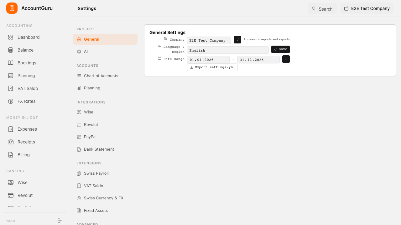 Fixed Asset Settings